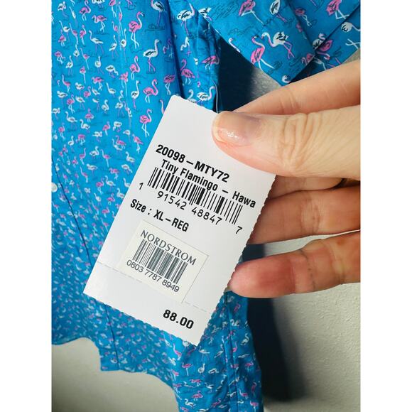 NWT Bonobos Blue with Tiny Pink & White Flamingos Button Shirt XL - Picture 7 of 16